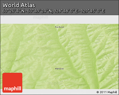 Physical 3D Map of the Area around 60° 37' 44" N, 129° 16' 30" E