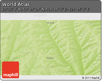 Physical 3D Map of the Area around 60° 37' 44" N, 129° 16' 30" E