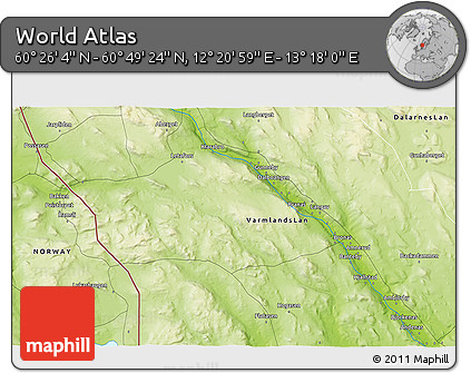 Physical 3D Map of the Area around 60° 37' 44" N, 12° 49' 29" E
