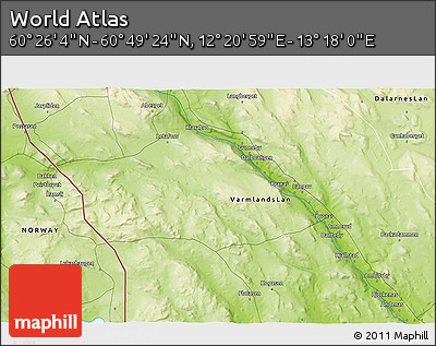 Physical 3D Map of the Area around 60° 37' 44" N, 12° 49' 29" E
