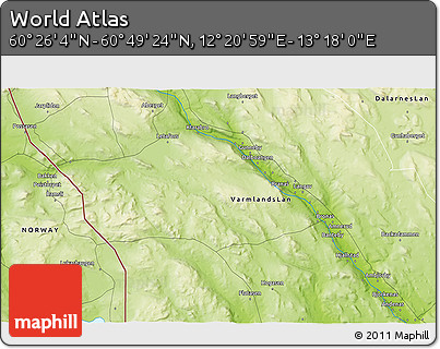 Physical 3D Map of the Area around 60° 37' 44" N, 12° 49' 29" E