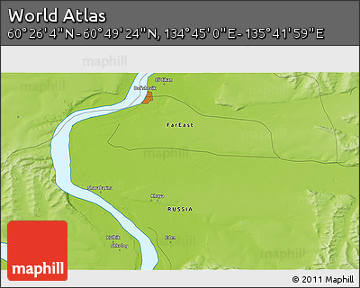 Physical 3D Map of the Area around 60° 37' 44" N, 135° 13' 29" E