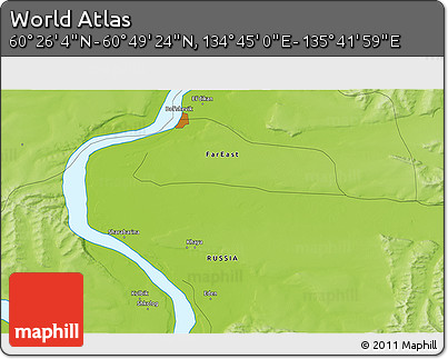 Physical 3D Map of the Area around 60° 37' 44" N, 135° 13' 29" E