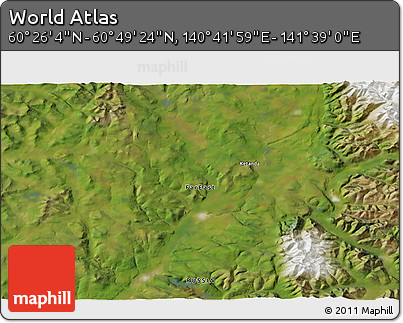 Satellite 3D Map of the Area around 60° 37' 44" N, 141° 10' 30" E