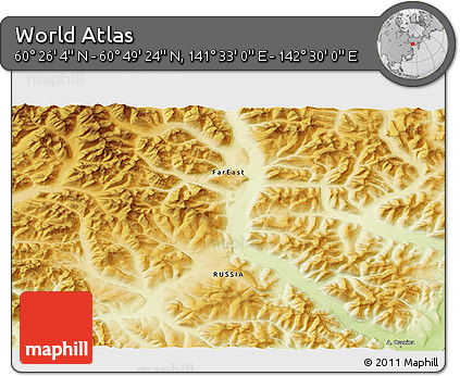 Physical 3D Map of the Area around 60° 37' 44" N, 142° 1' 30" E