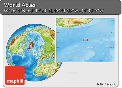 Physical Location Map of the Area around 60° 37' 44" N, 15° 13' 29" W