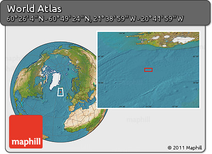 Satellite Location Map of the Area around 60° 37' 44" N, 21° 10' 29" W
