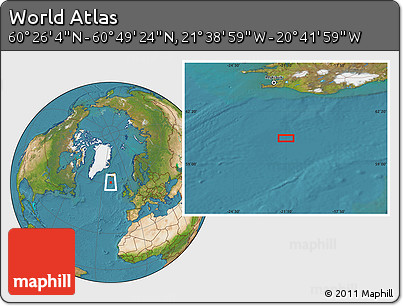 Satellite Location Map of the Area around 60° 37' 44" N, 21° 10' 29" W