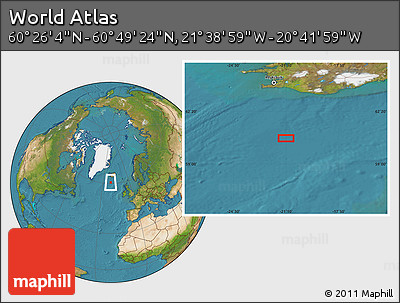 Satellite Location Map of the Area around 60° 37' 44" N, 21° 10' 29" W