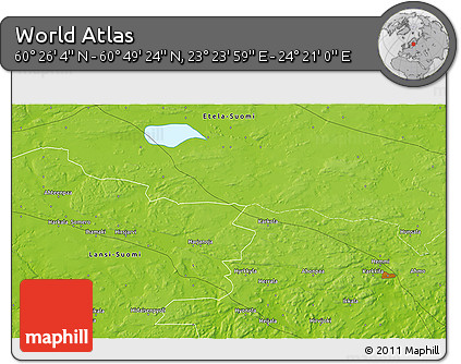 Physical 3D Map of the Area around 60° 37' 44" N, 23° 52' 30" E