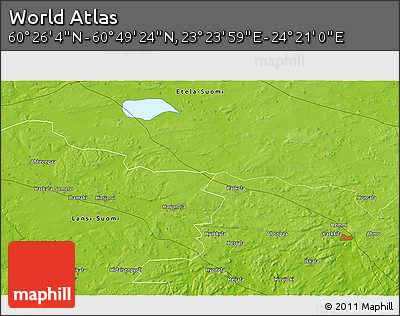 Physical 3D Map of the Area around 60° 37' 44" N, 23° 52' 30" E