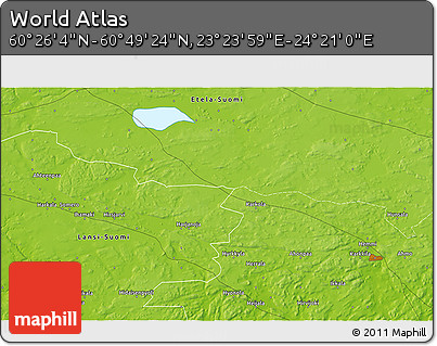 Physical 3D Map of the Area around 60° 37' 44" N, 23° 52' 30" E