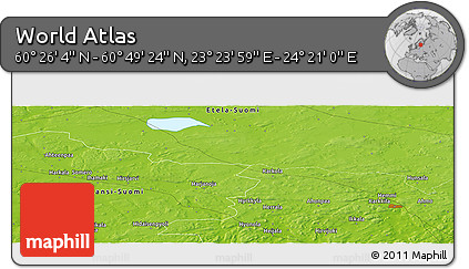 Physical Panoramic Map of the Area around 60° 37' 44" N, 23° 52' 30" E