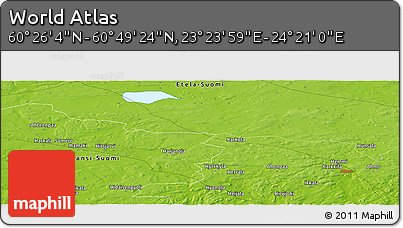 Physical Panoramic Map of the Area around 60° 37' 44" N, 23° 52' 30" E