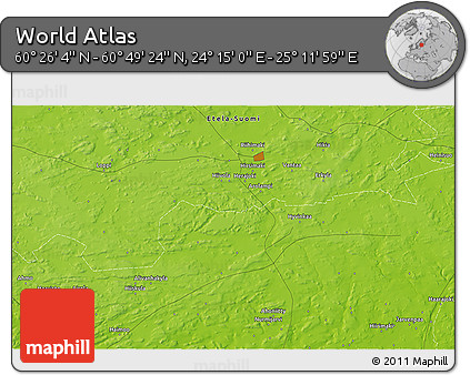Physical 3D Map of the Area around 60° 37' 44" N, 24° 43' 30" E