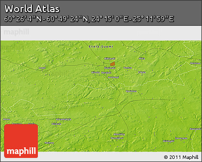 Physical 3D Map of the Area around 60° 37' 44" N, 24° 43' 30" E
