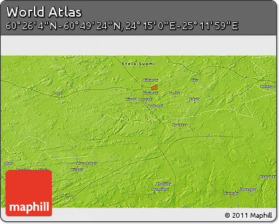 Physical 3D Map of the Area around 60° 37' 44" N, 24° 43' 30" E