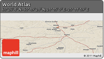 Shaded Relief Panoramic Map of the Area around 60° 37' 44" N, 24° 43' 30" E