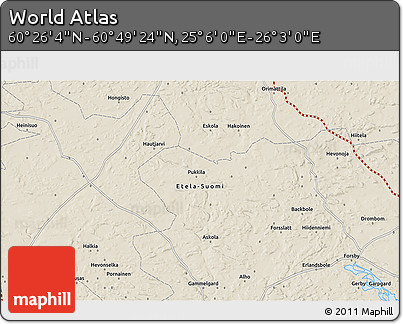 Shaded Relief 3D Map of the Area around 60° 37' 44" N, 25° 34' 30" E