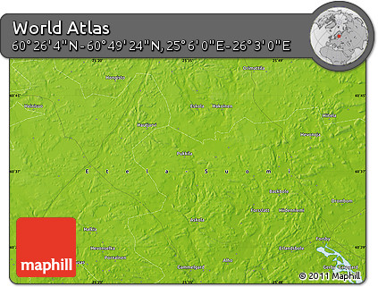 Physical Map of the Area around 60° 37' 44" N, 25° 34' 30" E