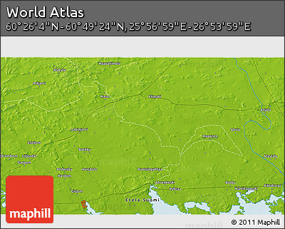 Physical 3D Map of the Area around 60° 37' 44" N, 26° 25' 29" E