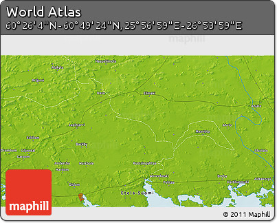 Physical 3D Map of the Area around 60° 37' 44" N, 26° 25' 29" E