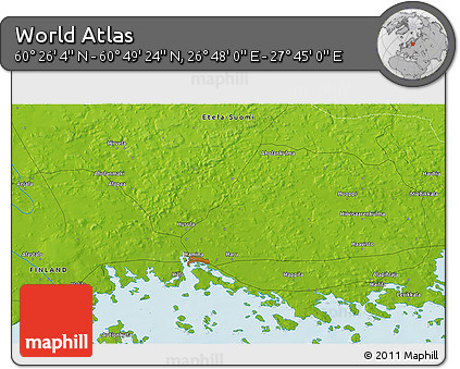 Physical 3D Map of the Area around 60° 37' 44" N, 27° 16' 29" E