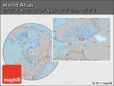 Gray Location Map of the Area around 60° 37' 44" N, 27° 16' 29" E, hill shading