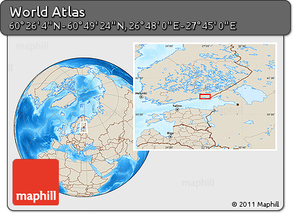 Shaded Relief Location Map of the Area around 60° 37' 44" N, 27° 16' 29" E