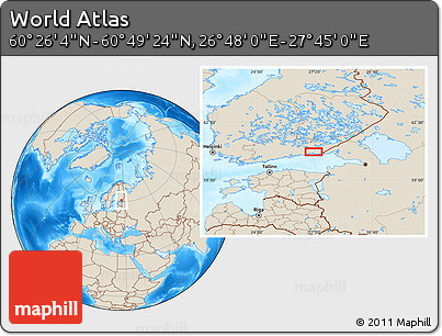 Shaded Relief Location Map of the Area around 60° 37' 44" N, 27° 16' 29" E