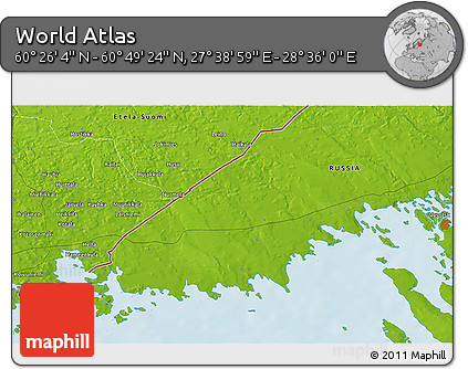 Physical 3D Map of the Area around 60° 37' 44" N, 28° 7' 30" E