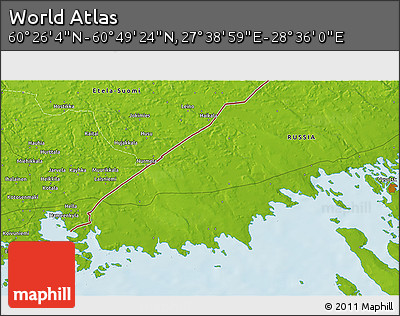 Physical 3D Map of the Area around 60° 37' 44" N, 28° 7' 30" E
