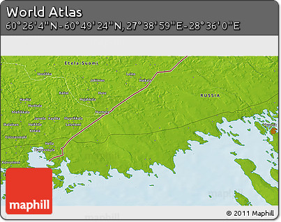 Physical 3D Map of the Area around 60° 37' 44" N, 28° 7' 30" E