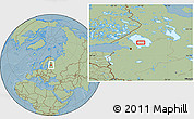 Savanna Style Location Map of the area around 60° 37' 44" N, 31° 31' 29" E, hill shading