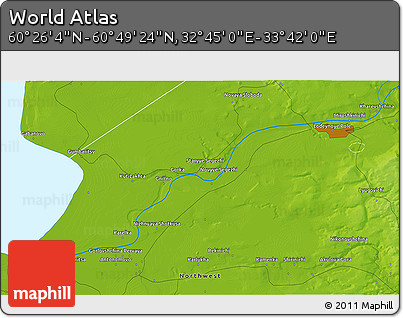 Physical 3D Map of the Area around 60° 37' 44" N, 33° 13' 30" E