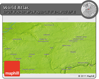 Physical 3D Map of the Area around 60° 37' 44" N, 34° 4' 30" E