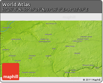 Physical 3D Map of the Area around 60° 37' 44" N, 34° 4' 30" E