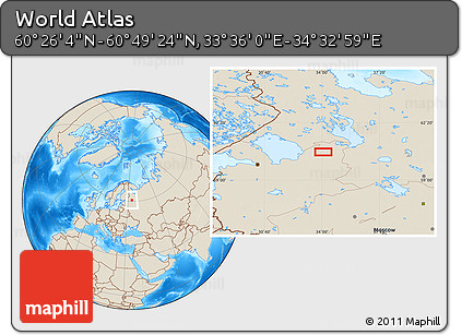 Shaded Relief Location Map of the Area around 60° 37' 44" N, 34° 4' 30" E