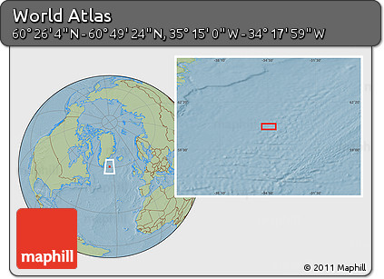 Savanna Style Location Map of the Area around 60° 37' 44" N, 34° 46' 29" W, hill shading