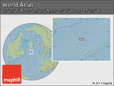 Savanna Style Location Map of the Area around 60° 37' 44" N, 34° 46' 29" W, hill shading