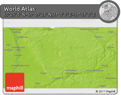 Physical 3D Map of the Area around 60° 37' 44" N, 37° 28' 30" E