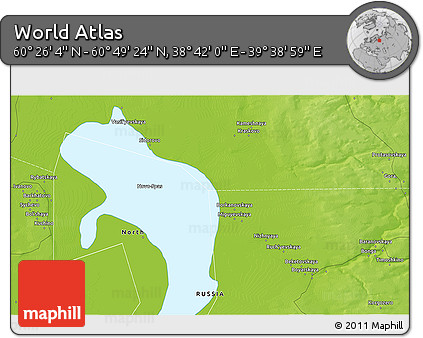 Physical 3D Map of the Area around 60° 37' 44" N, 39° 10' 29" E