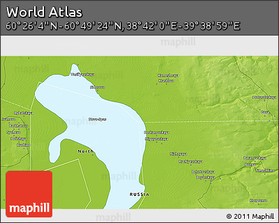 Physical 3D Map of the Area around 60° 37' 44" N, 39° 10' 29" E