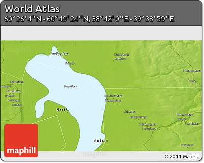 Physical 3D Map of the Area around 60° 37' 44" N, 39° 10' 29" E