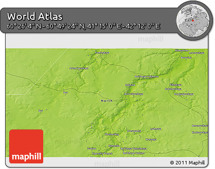 Physical 3D Map of the Area around 60° 37' 44" N, 41° 43' 30" E