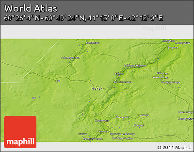 Physical 3D Map of the Area around 60° 37' 44" N, 41° 43' 30" E