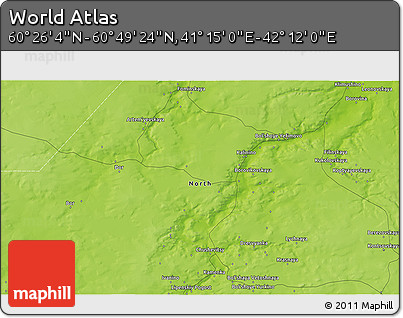 Physical 3D Map of the Area around 60° 37' 44" N, 41° 43' 30" E