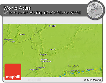 Physical 3D Map of the Area around 60° 37' 44" N, 44° 16' 29" E