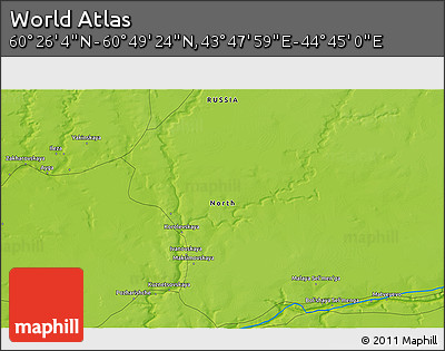 Physical 3D Map of the Area around 60° 37' 44" N, 44° 16' 29" E
