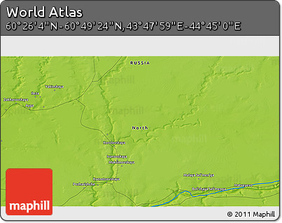 Physical 3D Map of the Area around 60° 37' 44" N, 44° 16' 29" E
